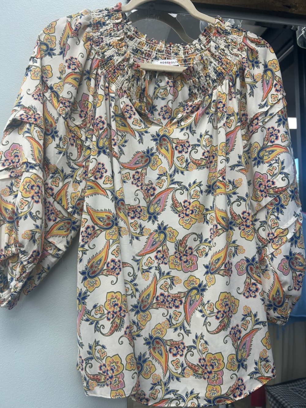 Rose & Olive Cream Paisley Off-Shoulder Blouse